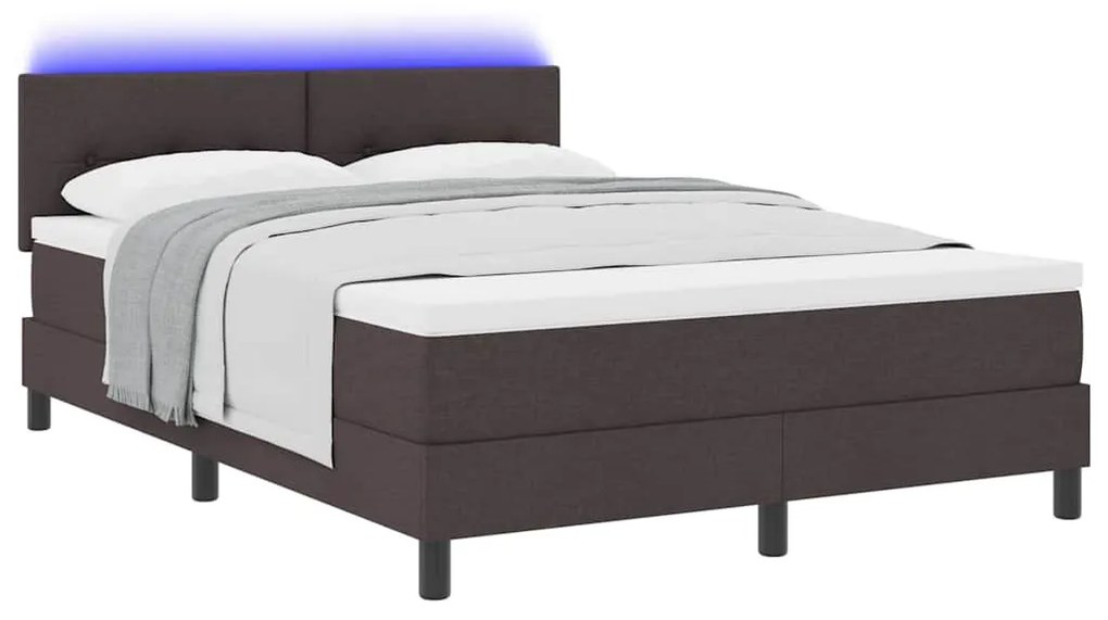Cama Box Spring com Colchão e LED Castanho Escuro 140x190 cm Tecido