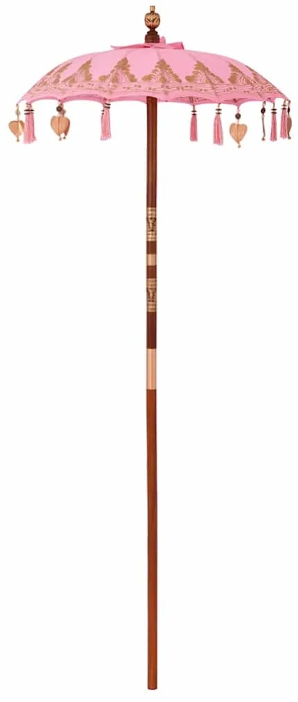 vidaXL Parasol Balinês Outros Rosa x 260 cm Algodão e madeira sólida