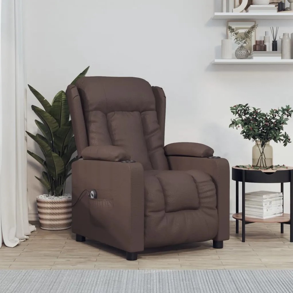 Poltrona reclinável elétrica couro artificial castanho
