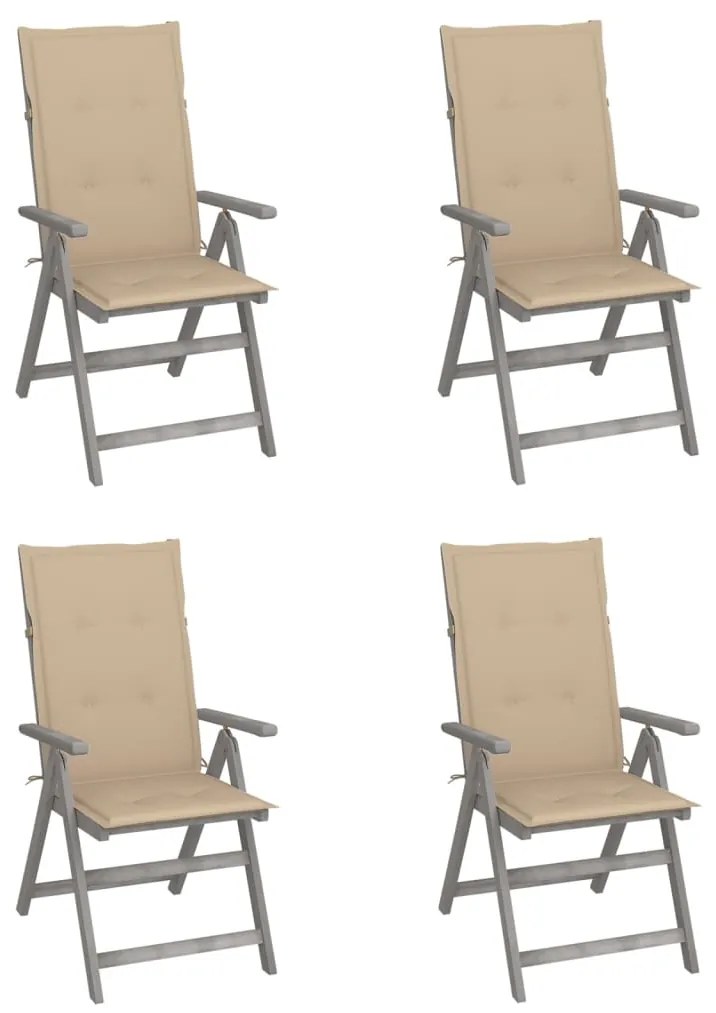 vidaXL Cadeiras jardim reclináveis c/ almofadões 4 pcs acácia maciça