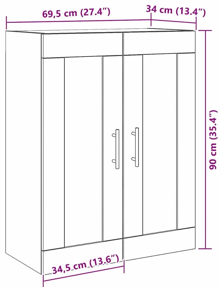 Armário de Parede vidaXL com Portas de Vidro Carvalho Artesão 69,5x34x