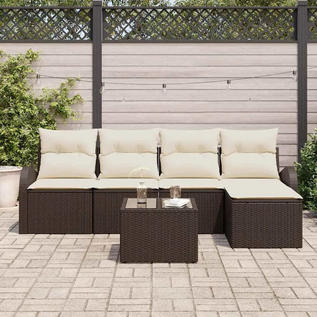 Conjunto de Sofás de Jardim de 5 Peças com Almofadas Cinza Vime de Pol