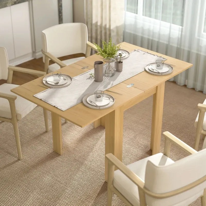 Mesa de Refeição Extensível 70-140x80 cm para 4-6 Pessoas com Puxador de PU para Espaços Pequenos Madeira