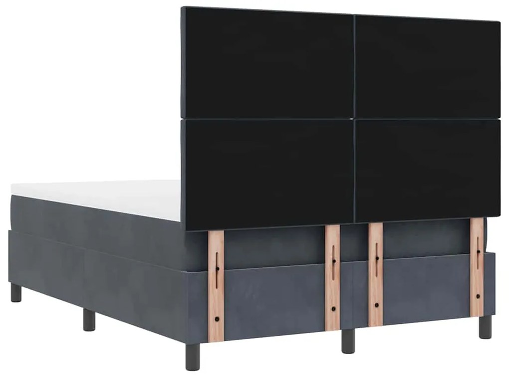 Cama Box com Colchão e Banco Cinza Escuro 140x190 cm Veludo