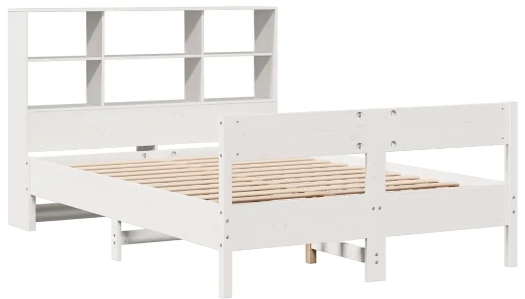 Cama com estante sem colchão 140x190 cm pinho maciço branco