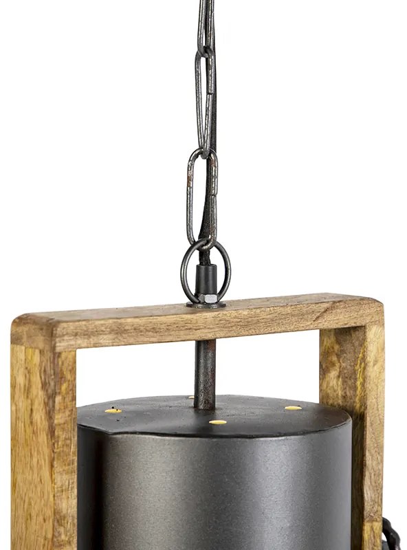 Candeeiro de suspensão industrial cinzento escuro com madeira de manga - Mangoes