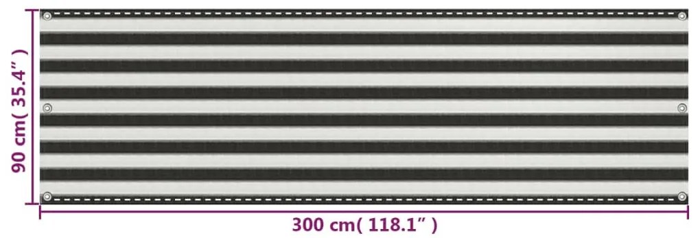 Tela varanda PEAD 90x300 cm antracite e branco