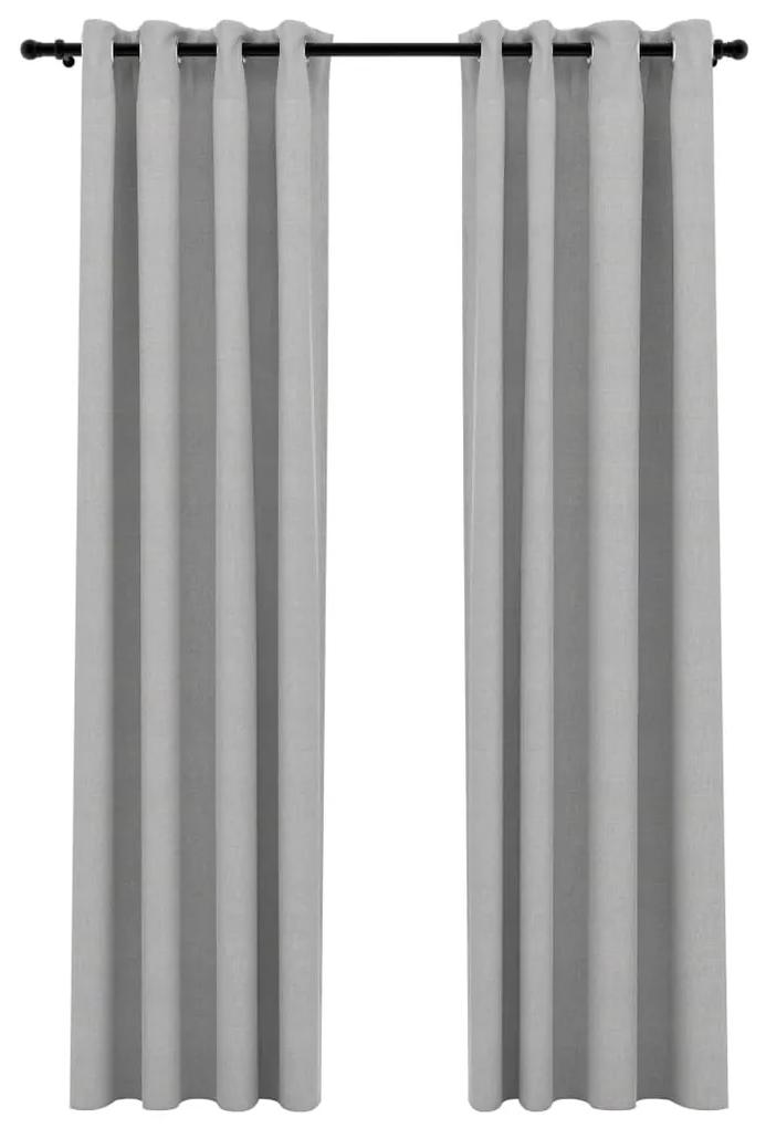 Cortinas opacas aspeto linho c/ ilhós 2 pcs 140x225 cm cinzento