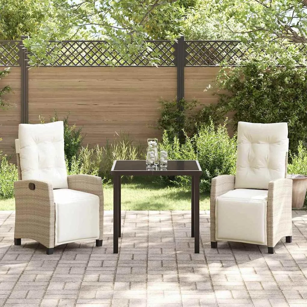 Conjunto de Jantar de Jardim 3 Peças Beige de Rattan de Polietileno