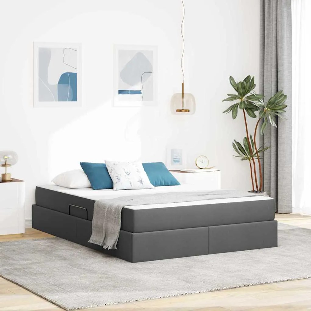 vidaXL Cama com arrumação e colchão Cinza Escuro 140 x 200 cm