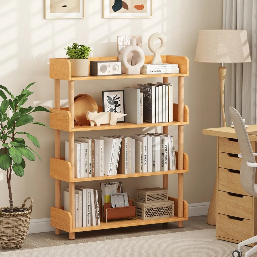 Estante de madeira 80 x 24 x 102 cm com 4 níveis, postes em pinho, corrimões altos, prateleiras abertas, para livros e plantas, para sala de estar ou