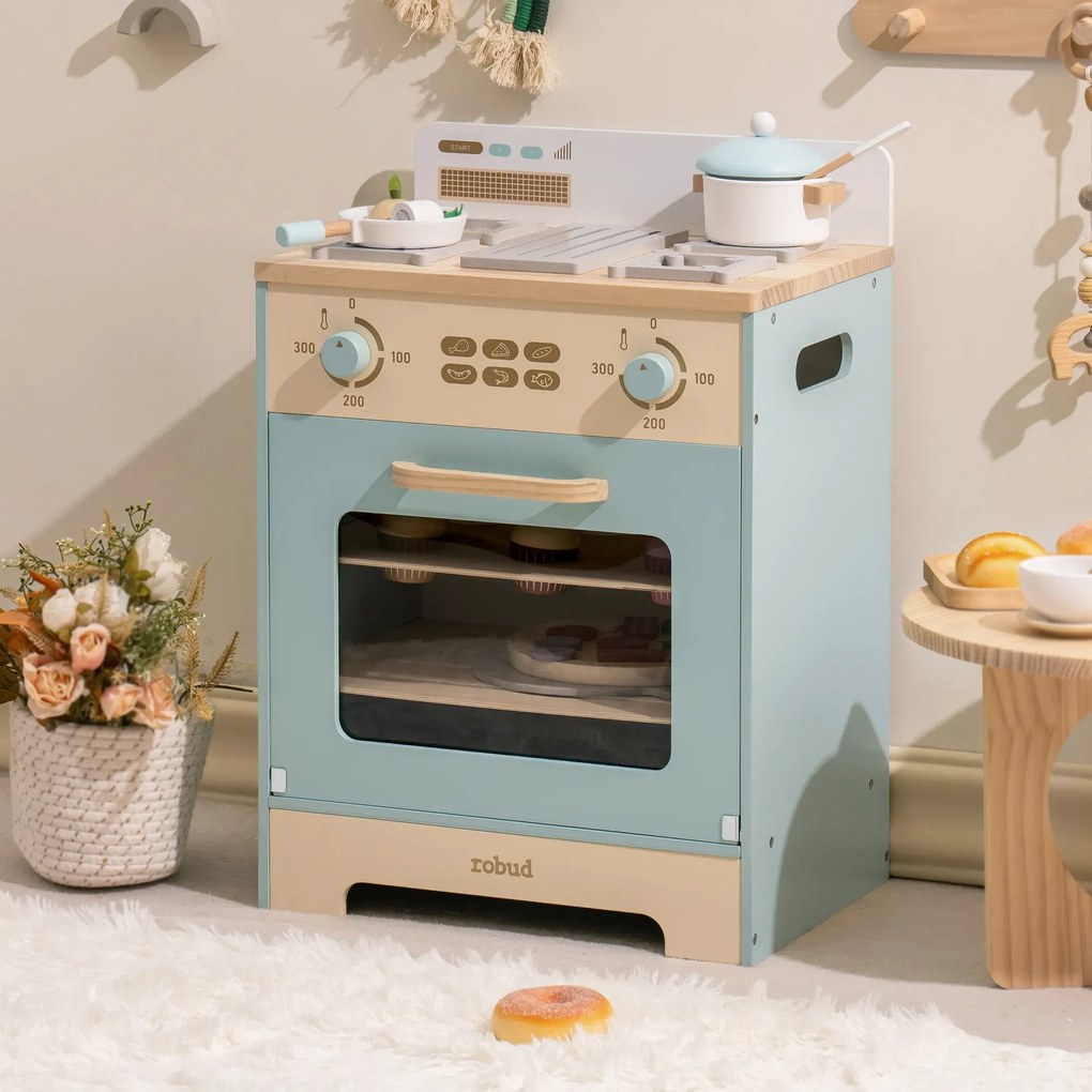 Forno de brincar de madeira para crianças 57 x 41 x 30 cm Azul