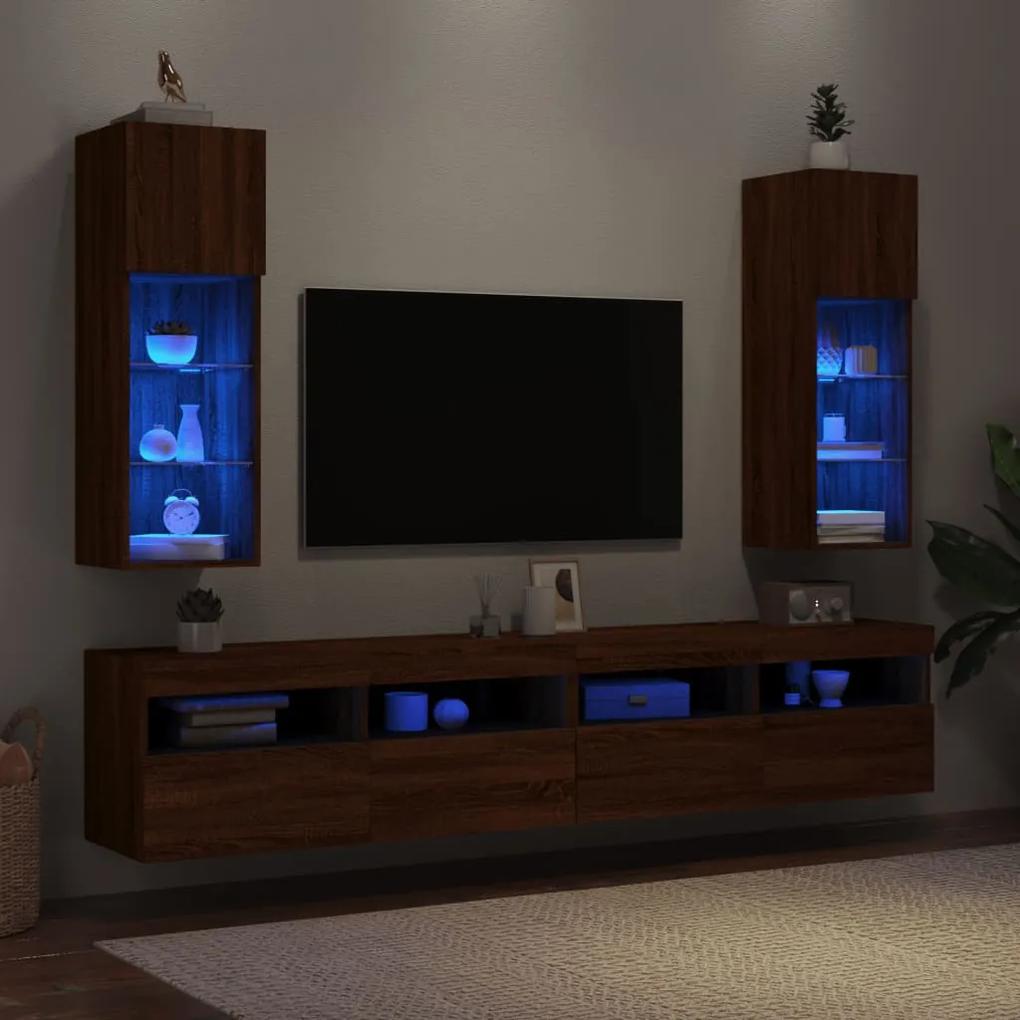 Móveis de TV c/ luzes LED 2 pcs 30,5x30x90 cm carvalho castanho