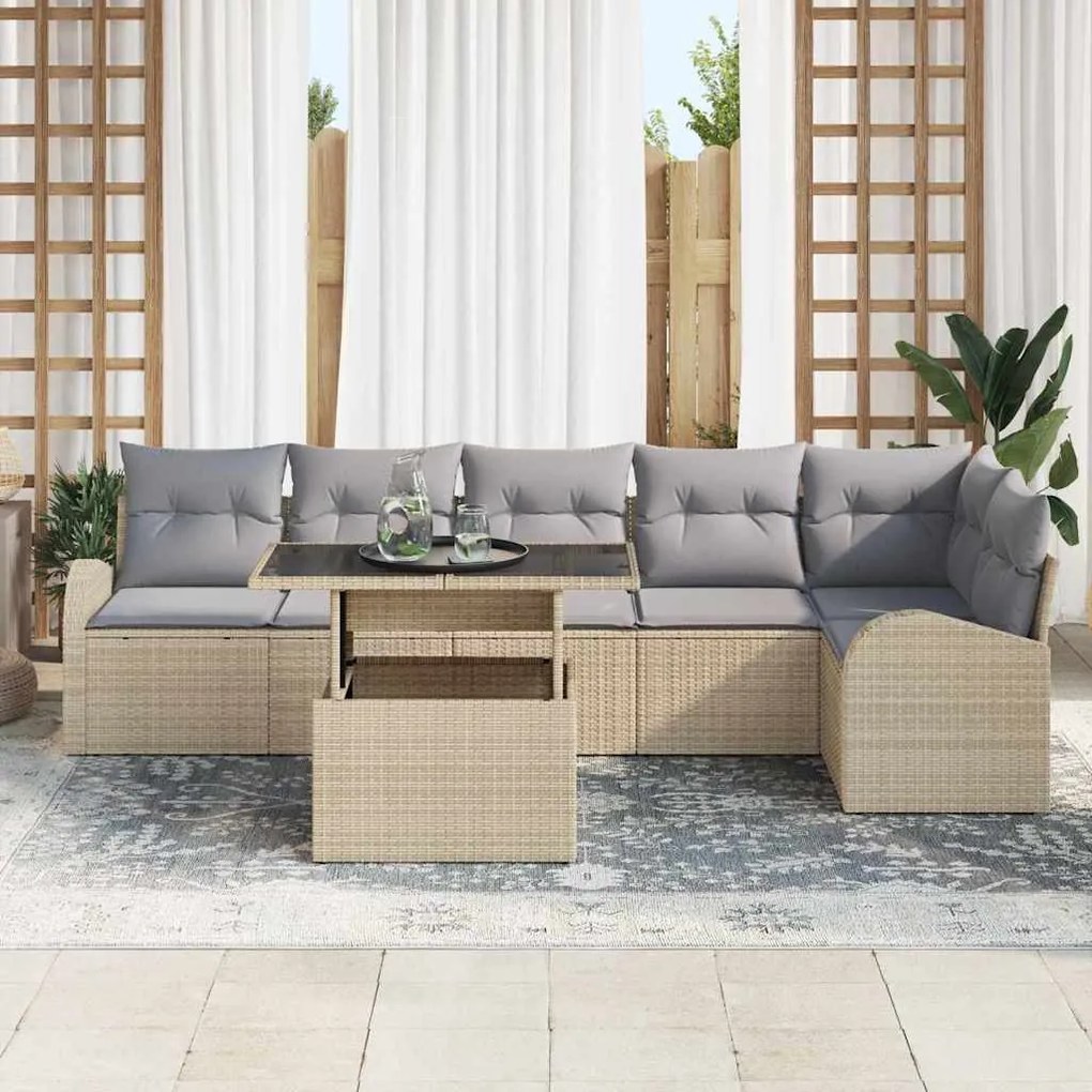 Conjunto de Sofá de Jardim vidaXL com Almofadas Bege Poliratan de 7 Pe