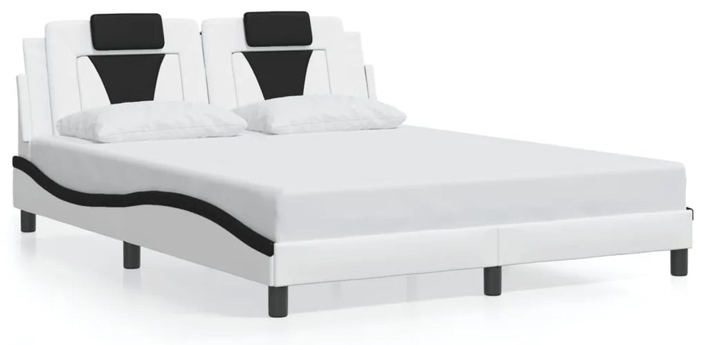 Estrutura cama c/ luzes LED 160x200cm couro artif. branco/preto