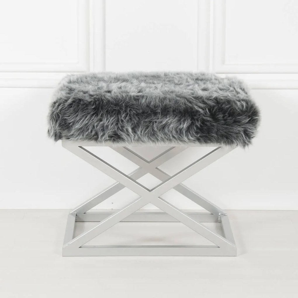 Pouffe Capraz – Prateado Cinzento – 50x42x40 cm