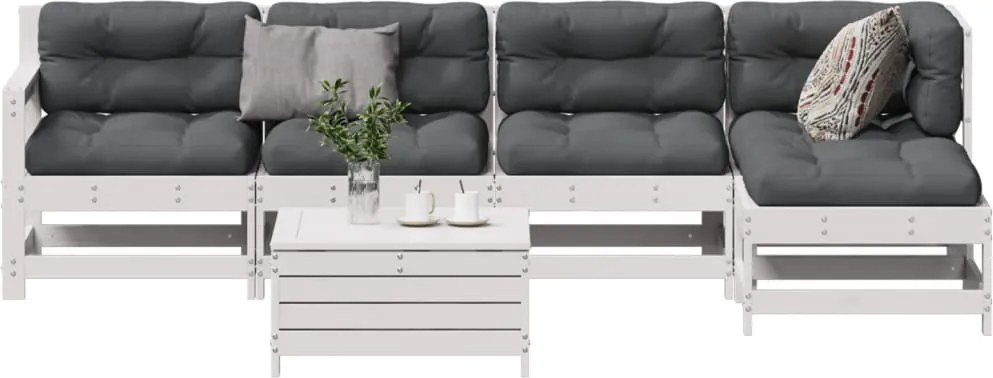 vidaXL 6 pcs conjunto lounge jardim c/ almofadões pinho maciço branco