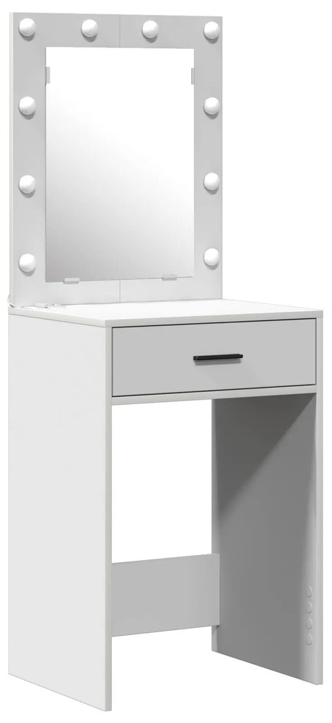 Conjunto de Mesa de Maquiagem de 2 Peças com LED em Madeira Branca