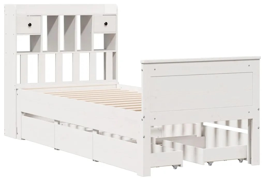 Cama com estante sem colchão 90x190 cm pinho maciço branco