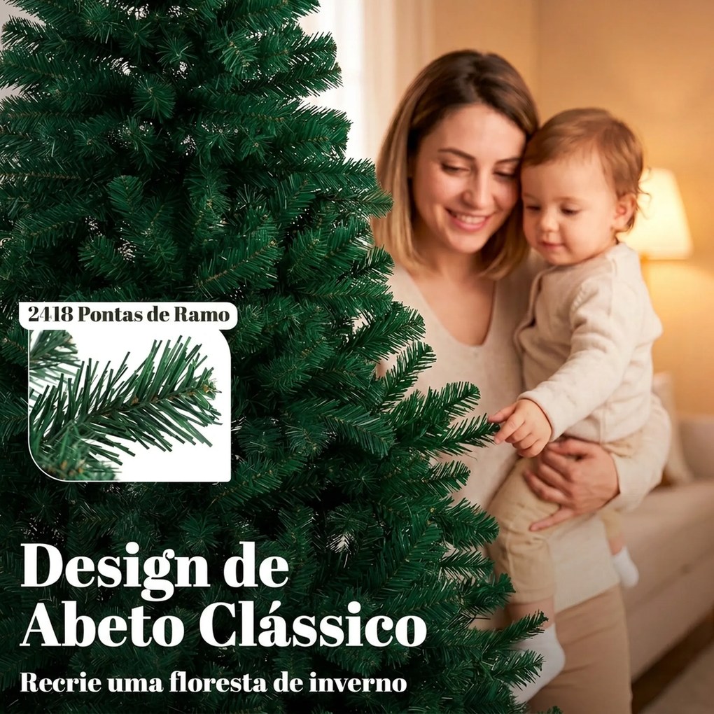 Árvore de Natal em Abeto 270 cm com Ramos Articulados 2418 Pontas em PVC Ignífugo Montagem Rápida Base em Aço Verde