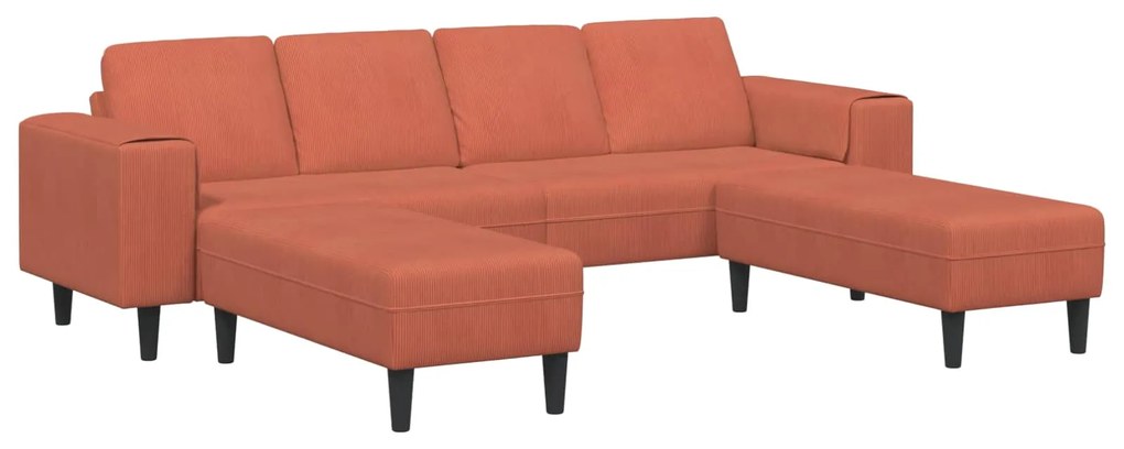 vidaXL Sofá Laranja Vermelho 250 x 188 x 76 cm Tecido de Veludo Cotele