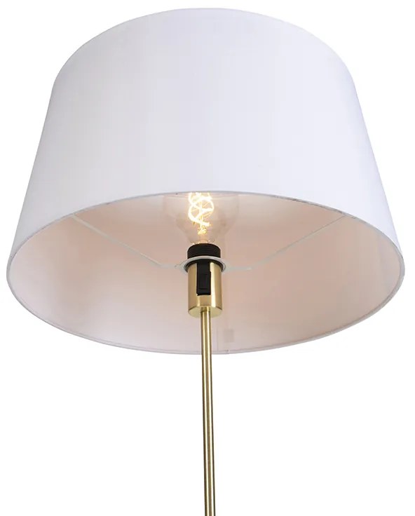 Candeeiro de pé dourado/latão com abajur de linho branco 45 cm - Parte