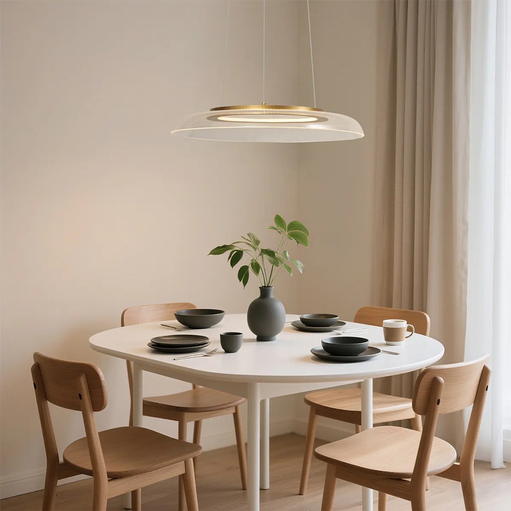 Candeeiro suspenso de design dourado e transparente com 3 níveis de regulação - Scacrylic