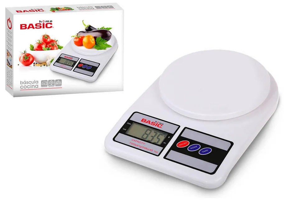 Balança de Cozinha Basic Home Digital Lcd 7 kg Branco (23 X 16 X 3,6 cm)