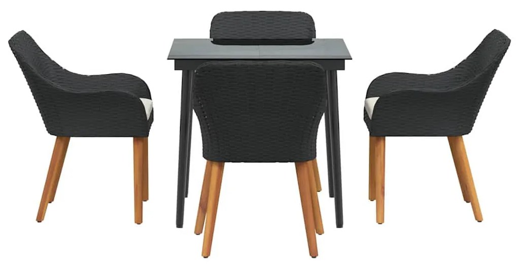 Conjunto de Jantar de Jardim com 5 Peças Pretas em Rattan Sintético