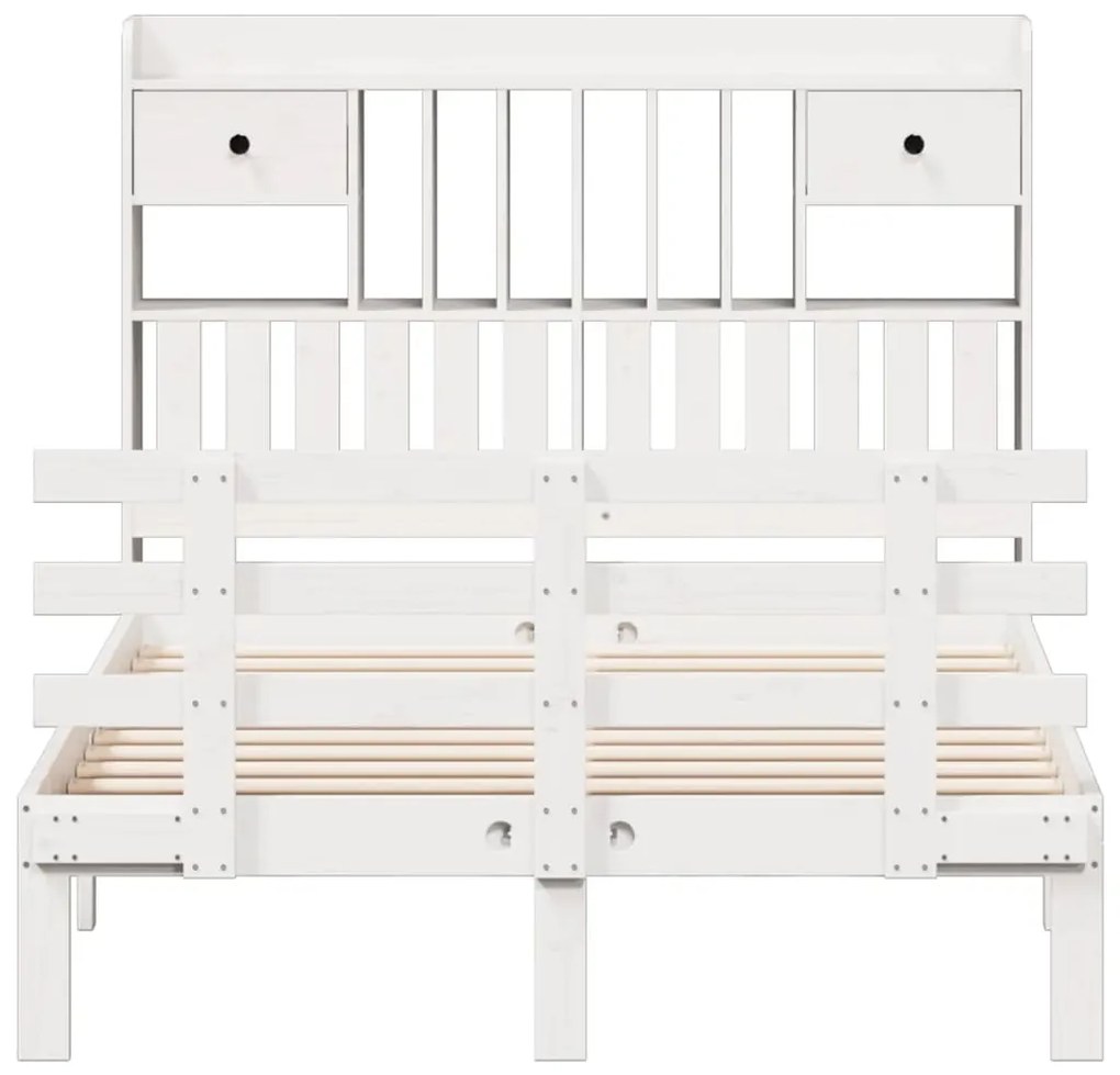 Cama com estante sem colchão 135x190 cm pinho maciço branco