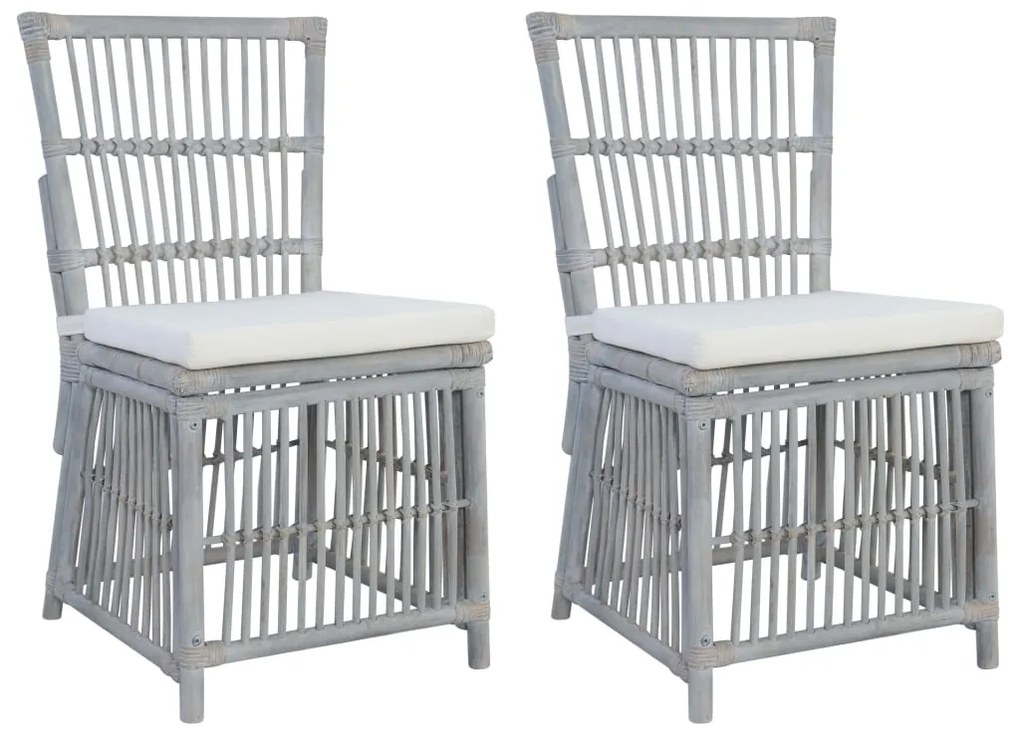 vidaXL Cadeiras de jantar com almofadões 2 pcs vime natural cinzento
