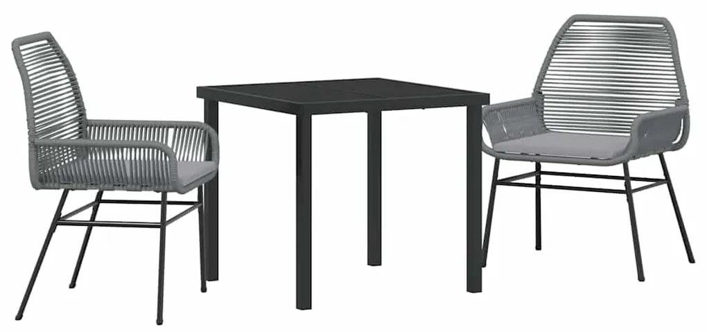 Conjunto de Jantar de Jardim 3 Peças com Almofadas Cinzas em Rattan Si