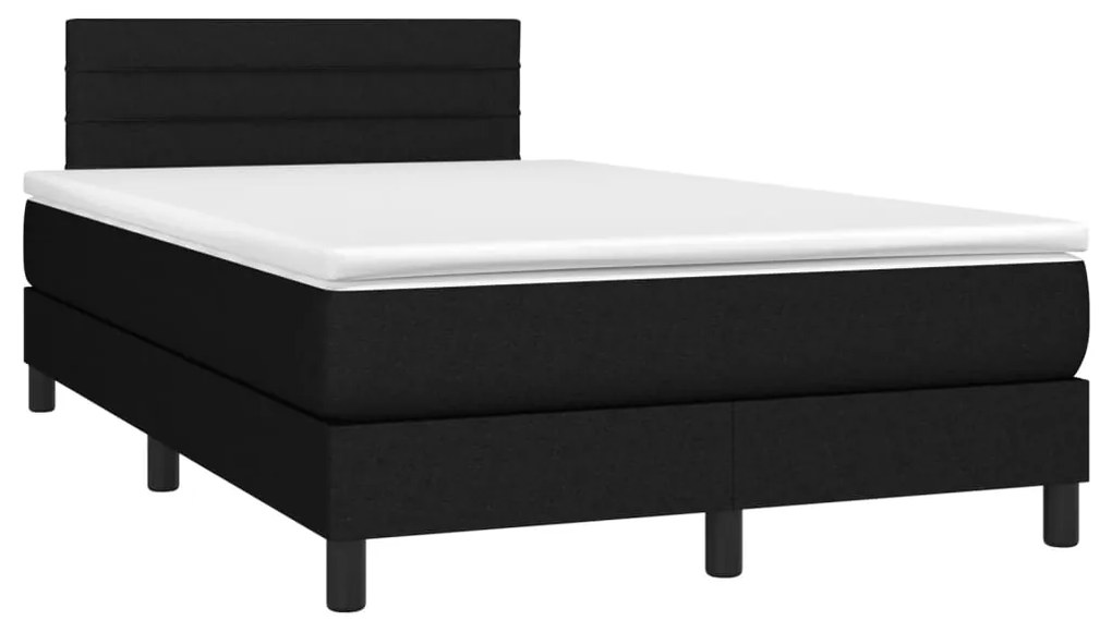 Cama box spring c/ colchão e LED 120x190 cm tecido preto