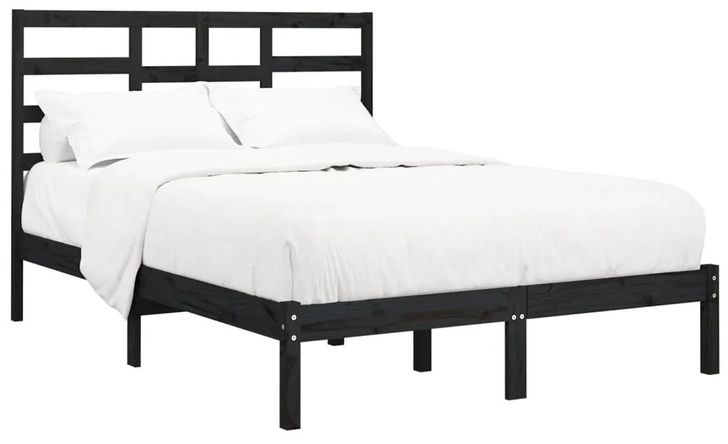 Estrutura de cama 140x190 cm madeira maciça preto