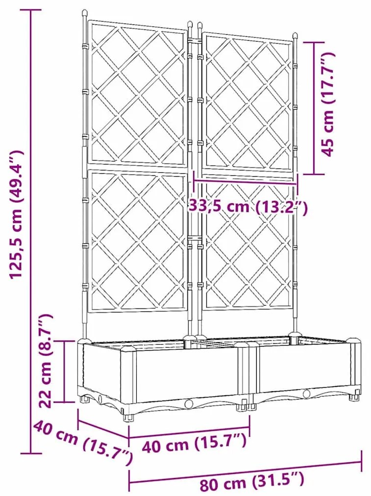 Jardineira com Treliça 2 pcs Castanho 80x40x125.5 cm