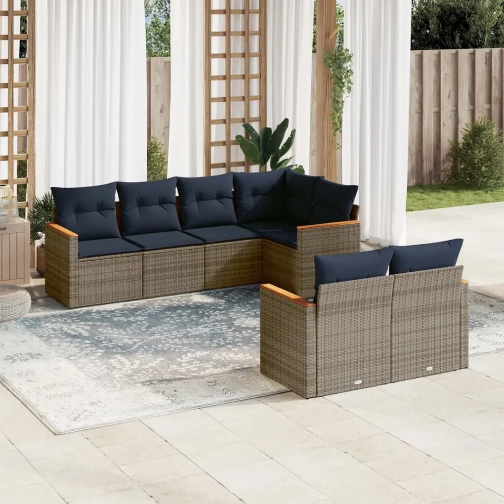vidaXL 7 pcs conjunto sofás p/ jardim c/ almofadões vime PE cinzento