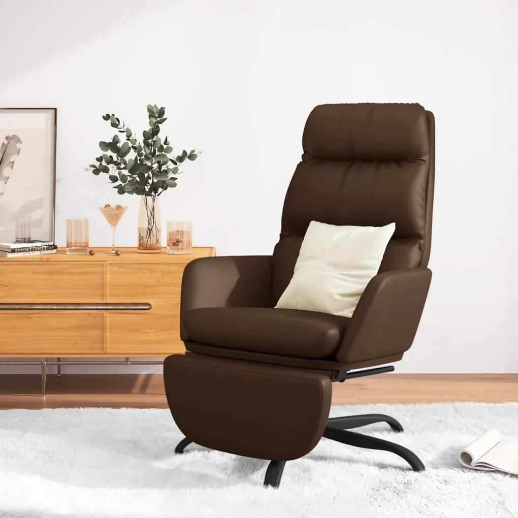 vidaXL Cadeira de descanso com apoio de pés couro artificial castanho