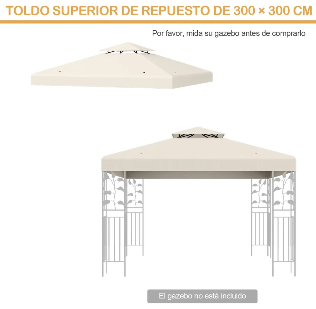 Teto de substituição de tenda ou Pérgula de jardim 3 x 3 m poliéster Bege