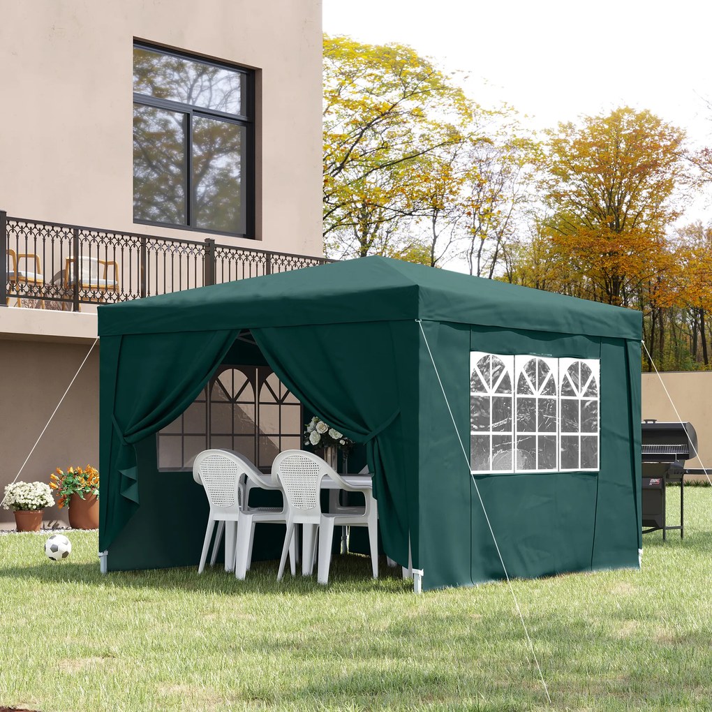 Outsunny Tenda de Jardim com Paredes Laterais Amovíveis Janelas Porta com Zíper e Bolsa de Transporte 295x295x195-258 cm Verde