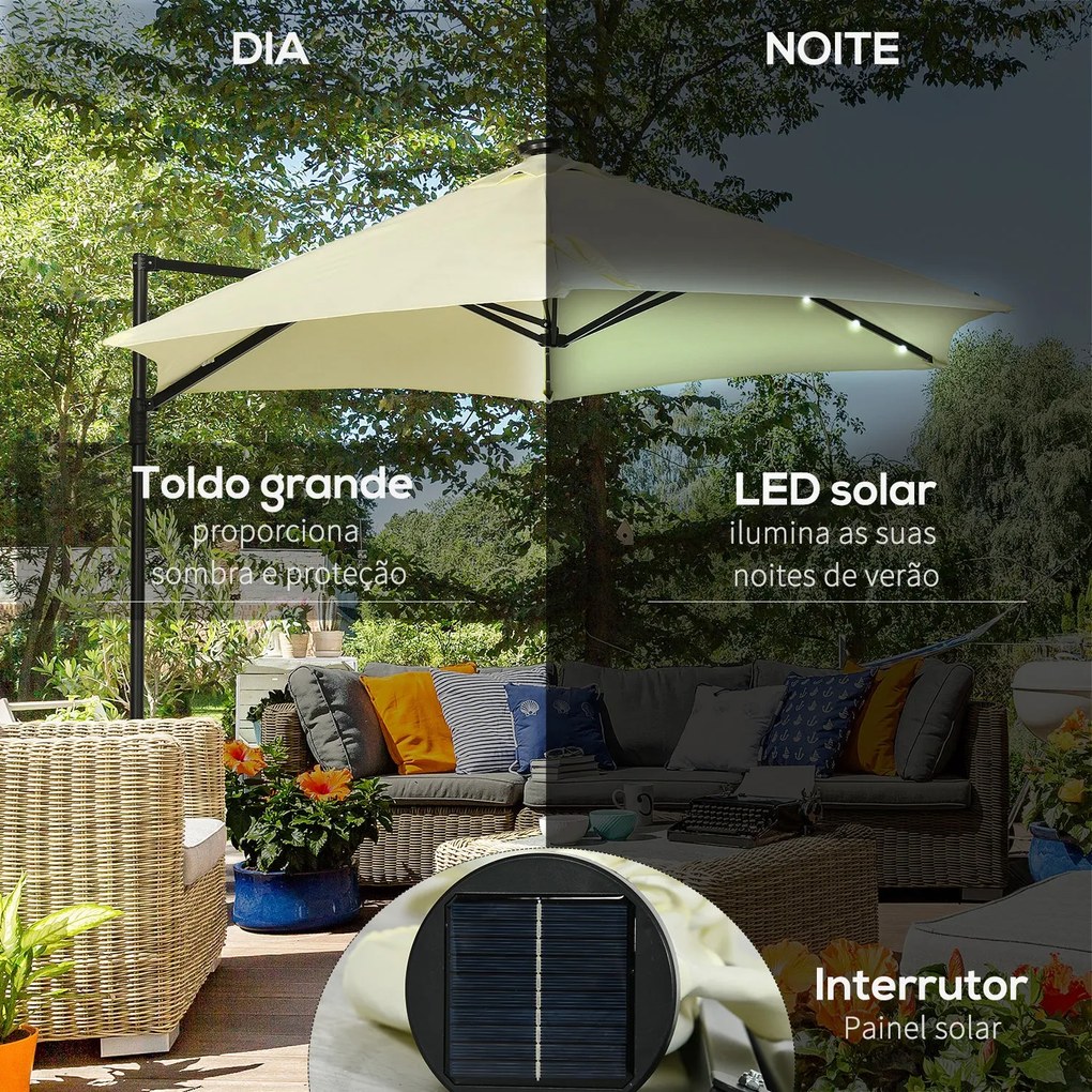 Chapéu de Sol Excêntrico Ø256x248 cm com Luzes LED Solar Mastro Girató