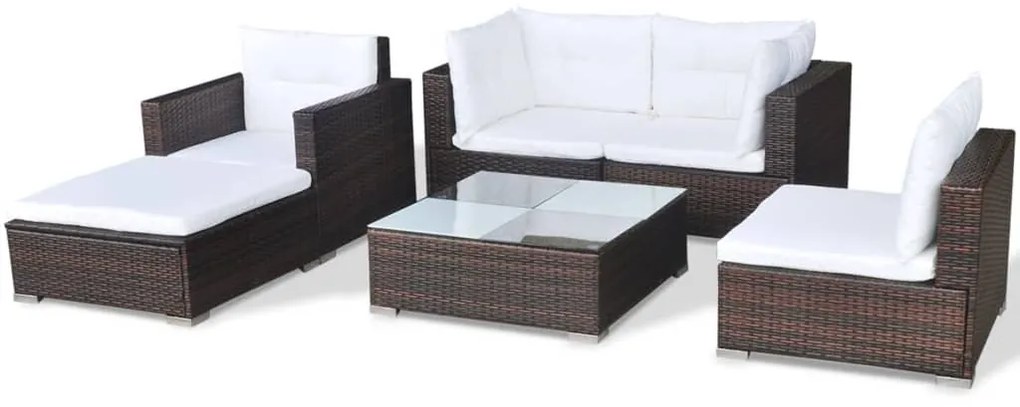 6 pcs conjunto lounge jardim c/ almofadões vime PE castanho