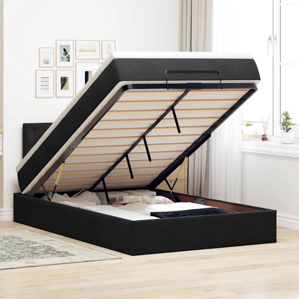 Cama otomana com colchão 120x190 cm veludo preto