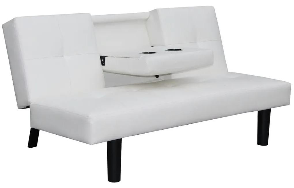 Sofá-cama com mesa suspensa, couro artificial, branco
