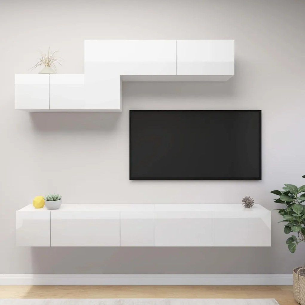 vidaXL 6 pcs conjunto de móveis de TV contraplacado branco brilhante