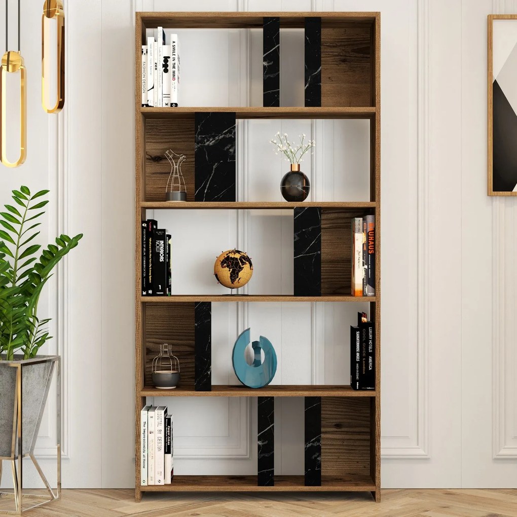 Estante Lima – Nogueira e Preto – 90x180x20 cm