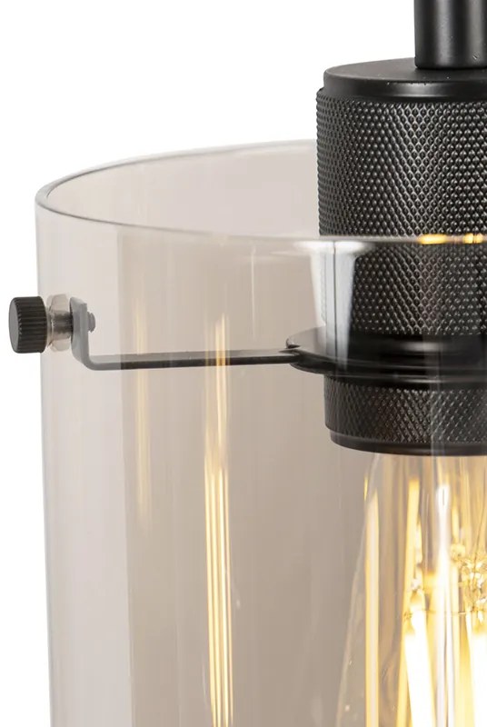Candeeiro de suspensão design preto com vidro fumê 4 luzes - Dome