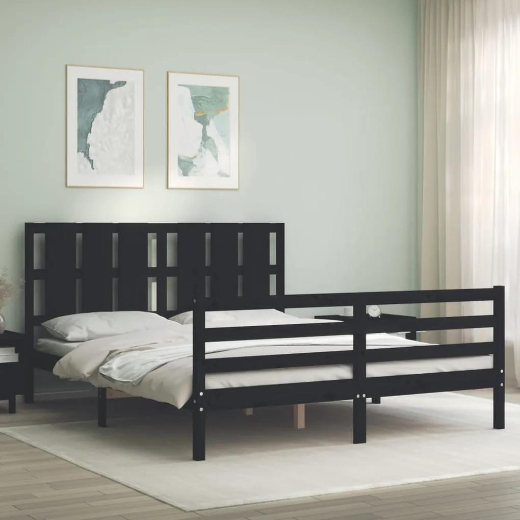 3194130 vidaXL Estrutura de cama com cabeceira 160x200 cm madeira maciça preto