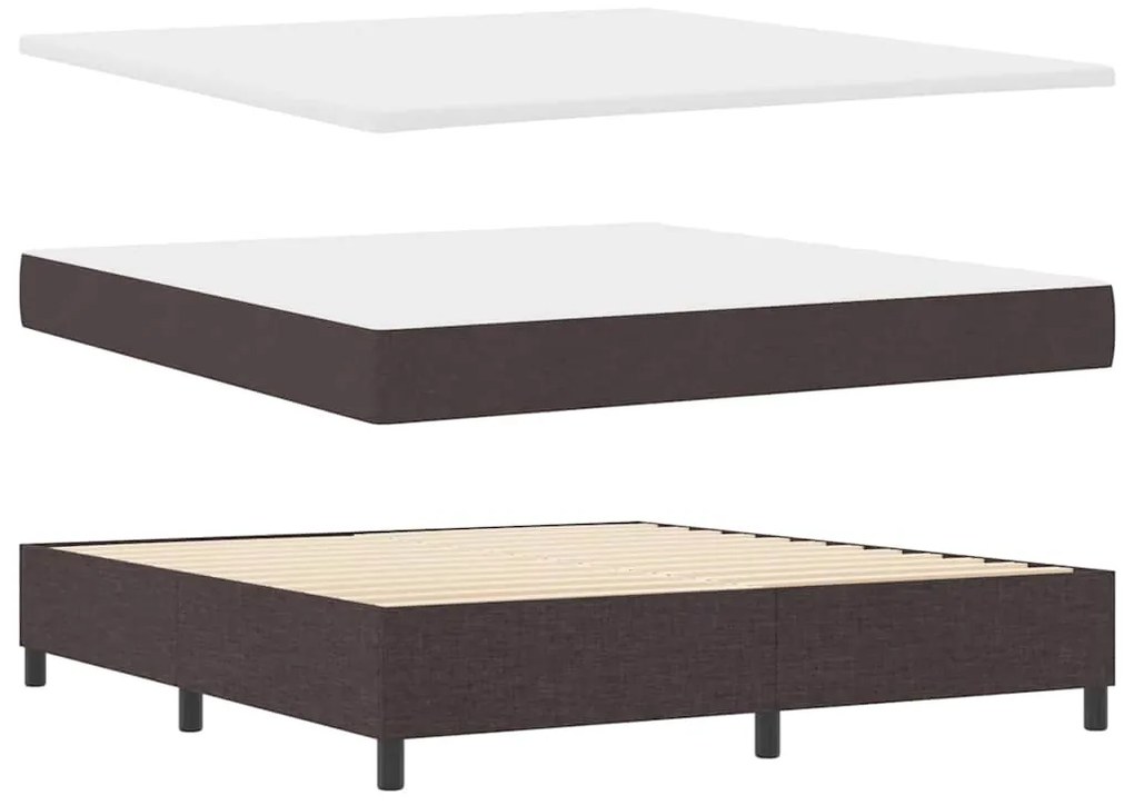 Cama com estrado e colchão, LED, castanho escuro, 180 x 200 cm, tecido