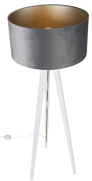 Candeeiro de pé moderno tripé branco com cúpula cinzenta em veludo 50 cm - Tripod Classic Moderno
