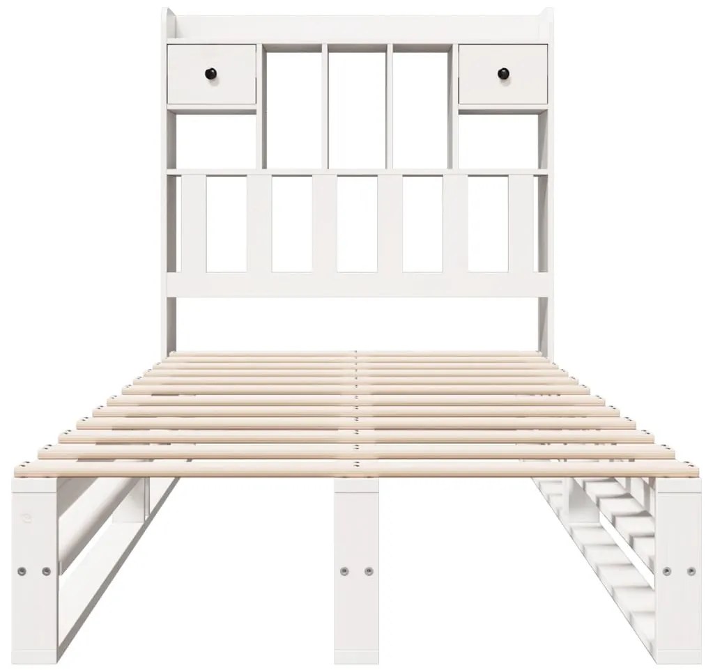 Cama com estante sem colchão 75x190 cm pinho maciço branco